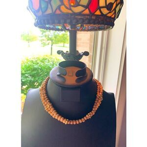 Vintage Hues of Brown Beaded 3-strand Choker Necklace, in Gold, Unmarked